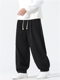 Chinese Style Drawstring Corduroy Wide Leg Pants for Men with Elastic Waist