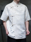 Men Chinese Style Mountain Jacquard Short Sleeve Stand Collar Shirts