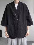 Men's Zen Style Simple Solid Color Pockets Metal Button Cardigan Jackets