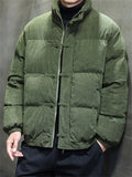 Winter Warm Corduroy Stand Collar Frog Button Puffer Coat for Men