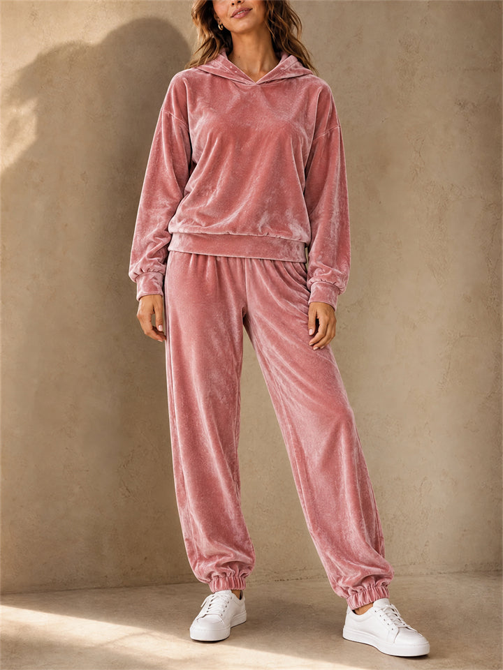 Women Velvet Hoodie and Jogger Pants Two Piece Tracksuit Set