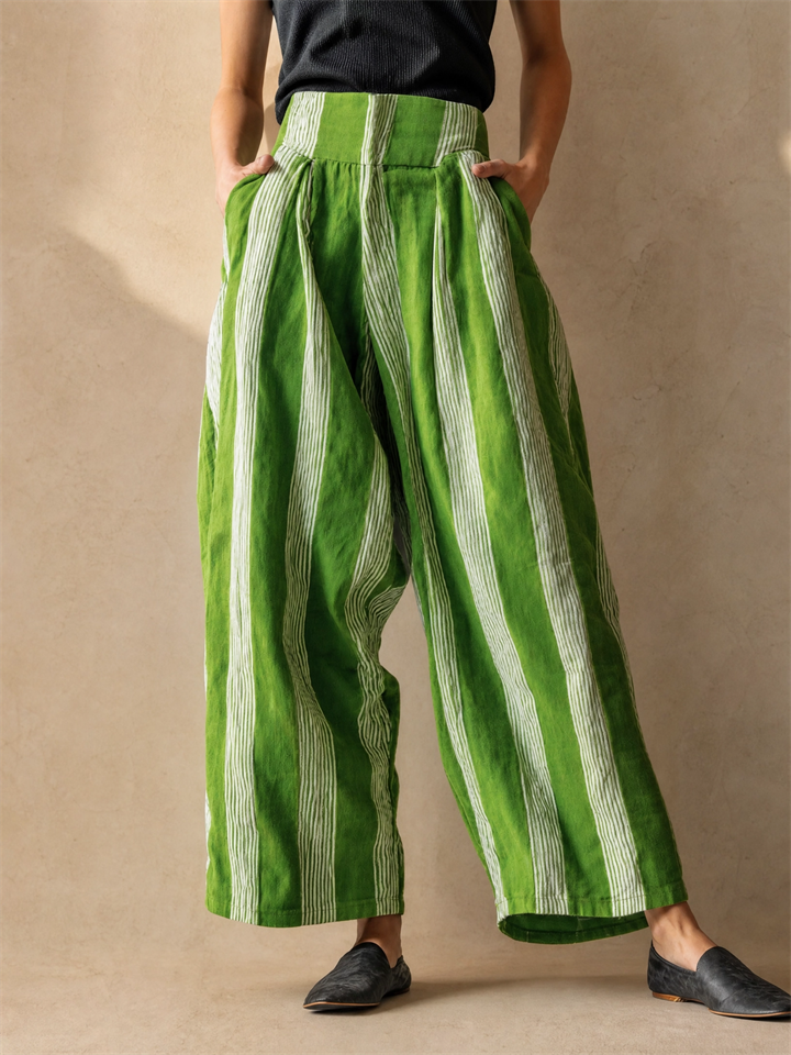 Womens Holiday Style Striped Wide Leg Pants with Pockets