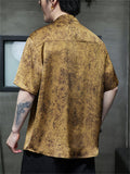 Men's Chinese Style Printed Satin Loose Fit Casual Tang Suit Summer Shirts