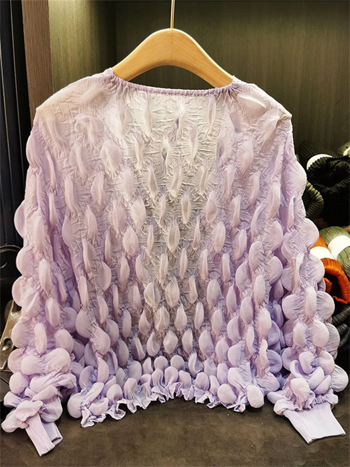 ‌Women's Bubble Design Pleated Ruffled Sleeve Cardigan Shirts