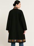 Women's Ethnic Style Trimmings Patchwork Black Cardigan Coat
