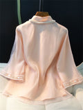 Retro Pink Floral embroidery Tang Suit Top For Women
