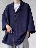 Men's Casual Solid Color Textured 3/4 Sleeve Cardigan Shirt