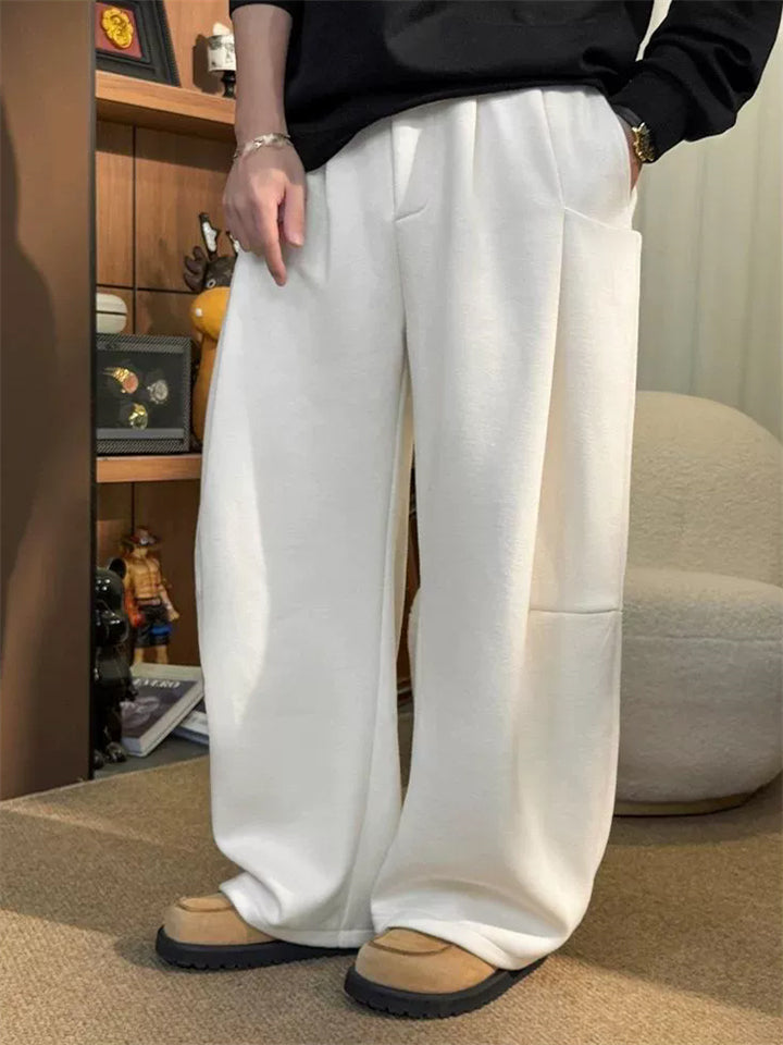 Men's High Street Style Loose Fit Pleated Casual Pants with Pockets