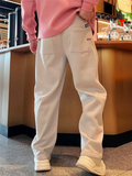 Men's Fleece-Lined Heart Embroidered Regular Fit Casual Pants