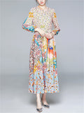 Women's Beautiful Long Sleeve Floral Printed O-neck Dress