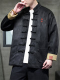 Men Chinese Style Stand Collar Loose Fit Jacket with Hanzi Embroidery