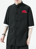 Chinese Style Embroidery Frog Button Half Sleeve Shirts