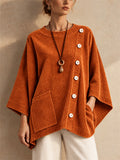 Women Corduroy Oversized Asymmetric Button Down Tunic Top