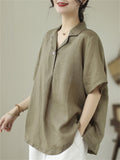 Women's Loose Solid Color Pullover V Neck Short Sleeve Shirts