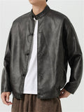 Men's Trendy Chinese Style Mandarin Collar Faux Leather Jackets