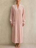 Womens Long Velvet Robe Soft Plush Outerwear with Pockets