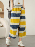 Women's Casual Contrast Color Wide Leg Cropped Harem Pants