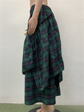 Women's Green Contrast Color Plaid Asymmetric Skirts
