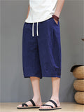Men's Cotton Linen Solid Color Texture Drawstring Capri Pants