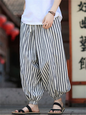 Men's Retro Summer Striped Drawstring Bloomers Jogger Pants