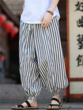 Men's Retro Summer Striped Drawstring Bloomers Jogger Pants