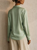 Womens Striped Glossy Button Down Long Sleeve Blouse