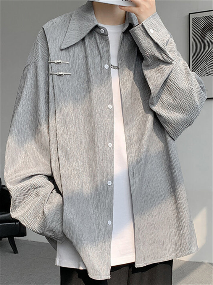 Men's Trendy Long Sleeve Button Up Textured Print Shirts