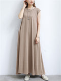 Japanese Style Solid Color Sleeveless Big Hem Maxi Dress