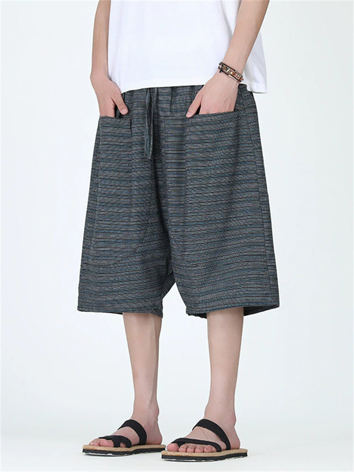 Men's Summer Striped Drawstring Drop Crotch Short Pants