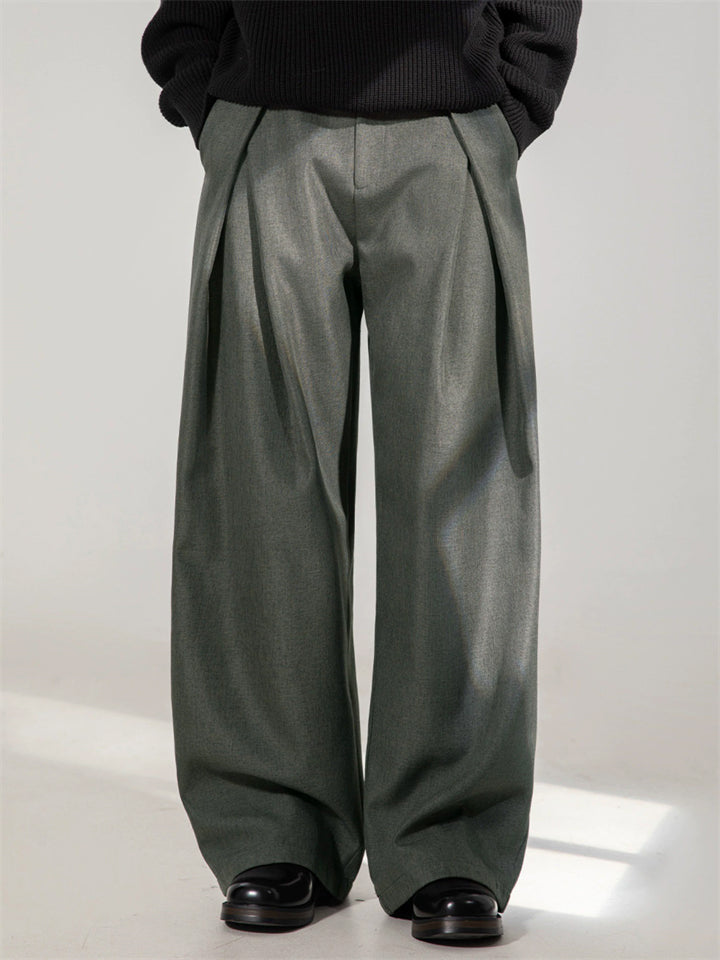 Men's Chic Solid Color Pleated Drape Straight Suit Pants