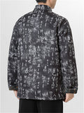 ‌Men's Chinese Style Mandarin Collar Jacket with Ancient Script Print