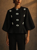 Women's Embellished Gem Buttons Elegant Party Wear Brocade Top