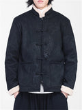 ‌Men's Chinese Vintage Style Suede Loong Printed Thermal Lined Coats
