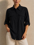 Women Button Down Shirt Quick Dry Roll Sleeve Outdoor Top