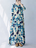 Women's Round Neck Blue Polka Dots Casual Maxi Dress