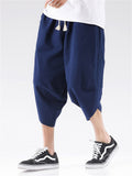 Men's Hem Side Slit Kung Fu Training Cropped Pants
