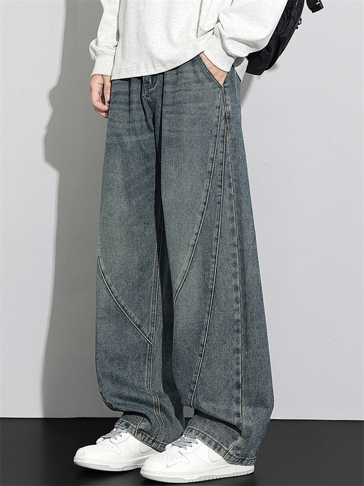 Men's Autumn Fashion Streetwear Loose Straight Fit Denim Scimitar Pants