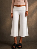 Women Foldover Waist Wide Leg Lounge Capri Yoga Pants
