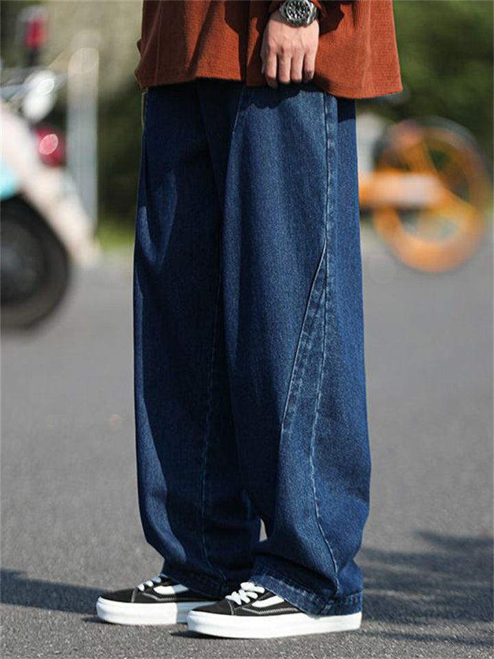 Japanese Style Men's Cozy Casual Straight Wide-Leg Denim Pants