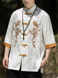 Men's Cool Chinese Style Dragon Embroidered Half Sleeve Shirts