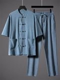 Men's Comfy Simple Chinese Style Summer Short Sleeve Tangsuit Outfits