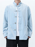 Men's Autumn Velvet Solid Color Stand Collar TangSuit Jackets