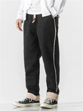 Comfy Winter Warm Fleece Lined Contrast Trim Straight Leg Pants for Men