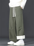 Men's Warm Winter Fleece-Lined Casual Straight Leg Pants Loose Fit