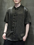 Men's Chinese Style Printed Satin Loose Fit Casual Tang Suit Summer Shirts