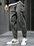 Men's Cotton Drawstring Casual Loose Fit Tapered Leg Cargo Pants