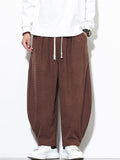 Men's Casual Simple Waffle Solid Color Drawstring Wide Leg Cropped Pants