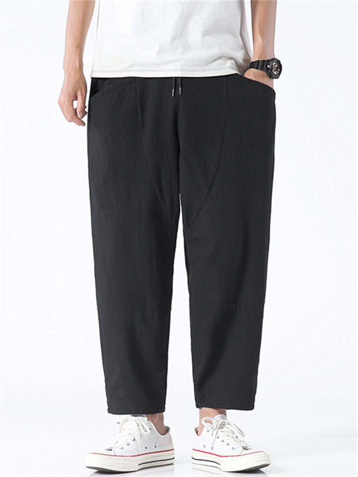 Men's Japanese Style Solid Color Pockets Cropped Pants