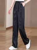 Women's Breathable Chinese Style Floral Print Drape High Waist Wide Leg Pants