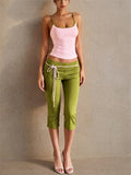 Women Y2K Pink Cami Top and Avocado Green Capri 2 Piece Set